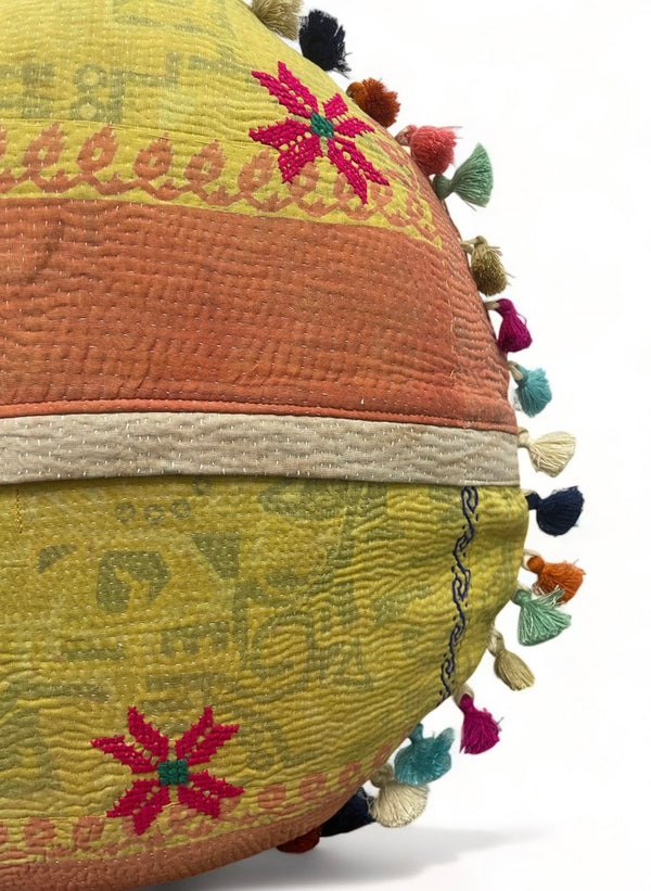 Vintage Kantha Round Cushion