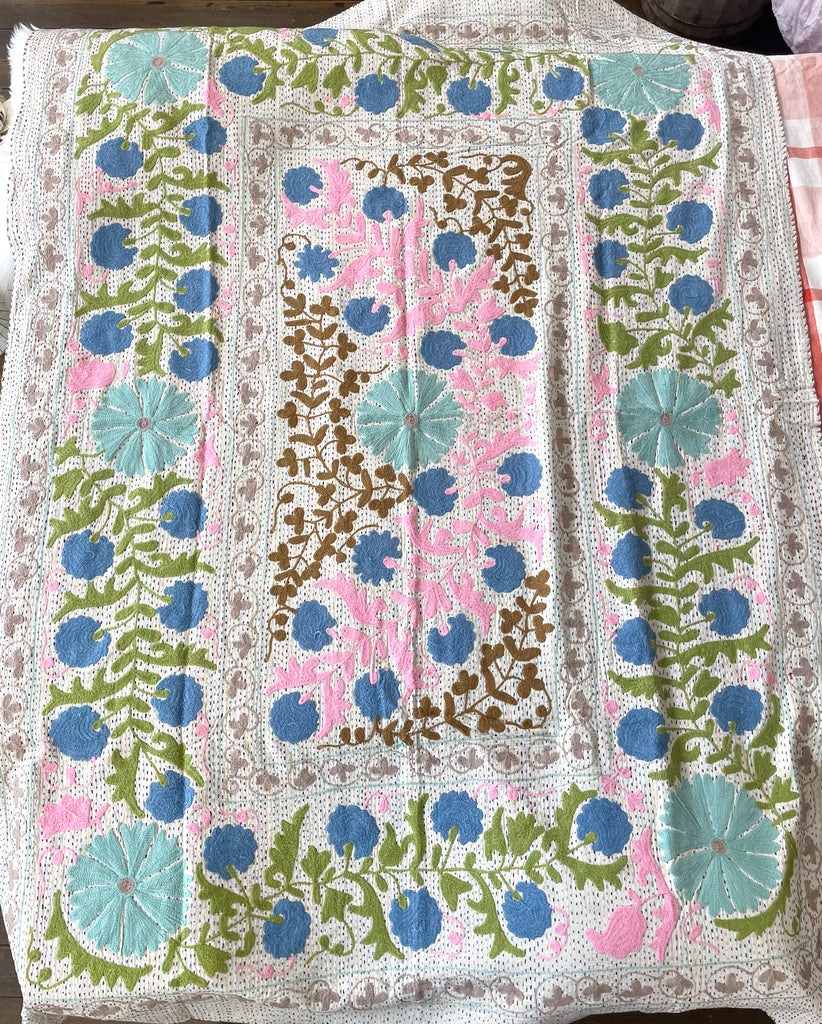 Handstitched Suzani and Kantha Bed Covering