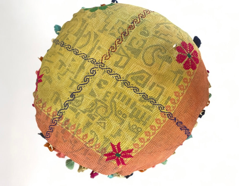 Vintage Kantha Round Cushion