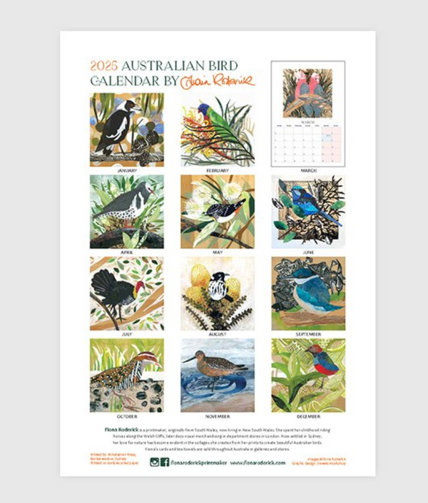 2025 Bird Calendar by Fiona Roderick