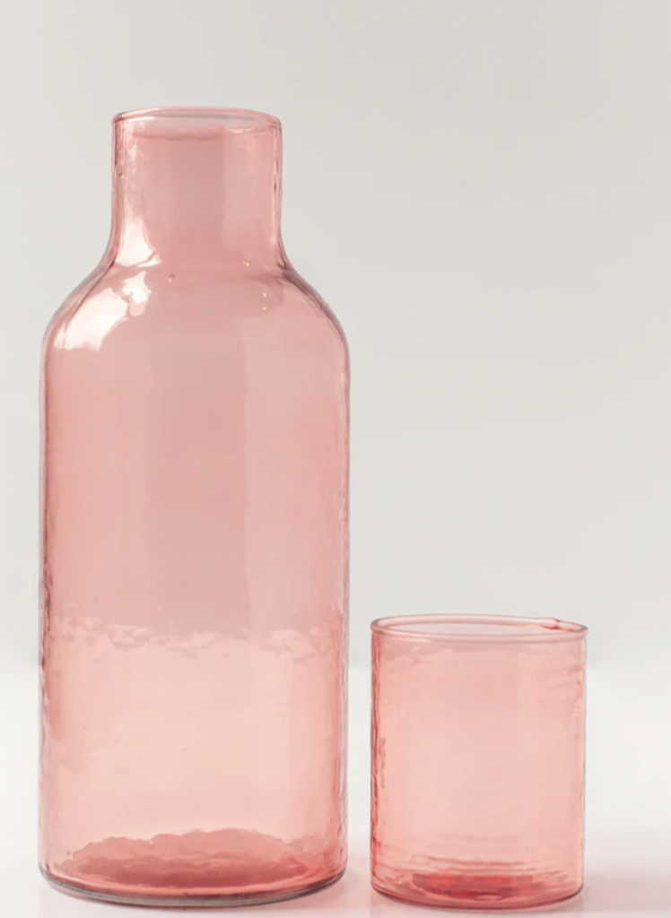 Creative Women, Handblown Hammered Glass Carafe + Cup
