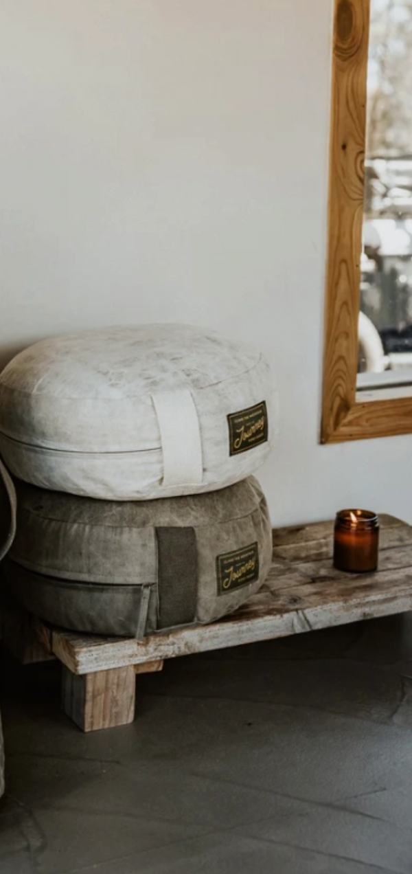 Pony Rider, Ground Up Meditation Cushion, Upcycled Canvas, Khaki