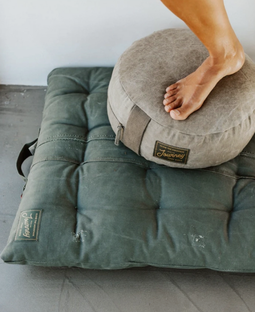 Pony Rider, Ground Up Meditation Cushion, Upcycled Canvas, Khaki
