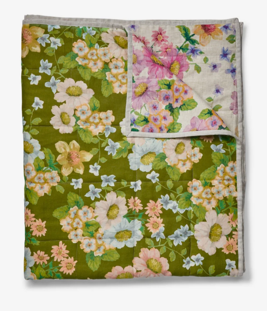 Bonnie & Neil, Buttercup Olive Multi Linen Quilted Throw