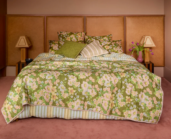 Bonnie & Neil, Buttercup Olive Multi Linen Quilted Throw