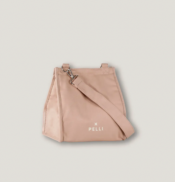 Pelli, Cross the Sea Canvas Crossbody Insulated Lunch Bag, Spanish Villa Pink