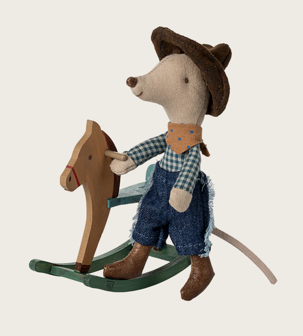 Maileg, Cowboy Mouse on Rocking Horse, Little Brother