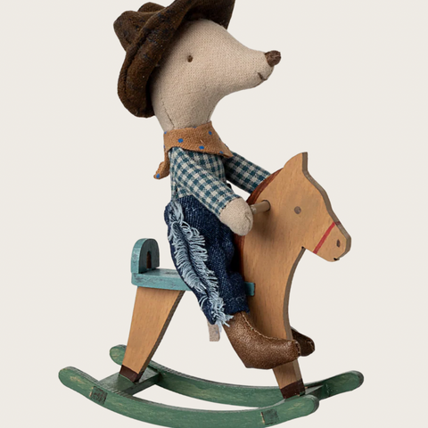 Maileg, Cowboy Mouse on Rocking Horse, Little Brother