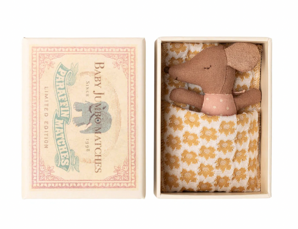 Maileg, Sleepy Wakey Baby Mouse in Matchbox Rose