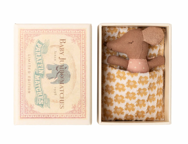 Maileg, Sleepy Wakey Baby Mouse in Matchbox Rose