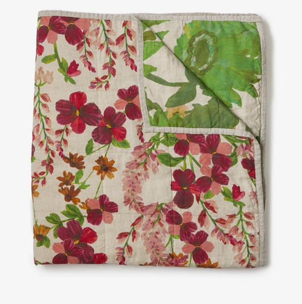 Bonnie & Neil, Lupin Multi & Marigold Leaf Linen Quilted Throw