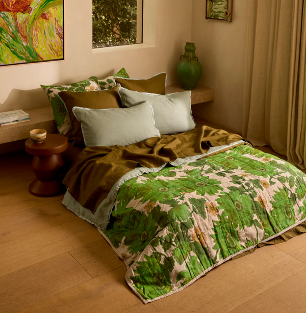 Bonnie & Neil, Lupin Multi & Marigold Leaf Linen Quilted Throw