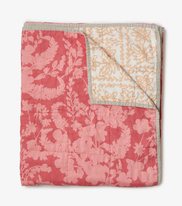 Bonnie & Neil, Petal Pink & Daisy Buff Linen Quilted Throw