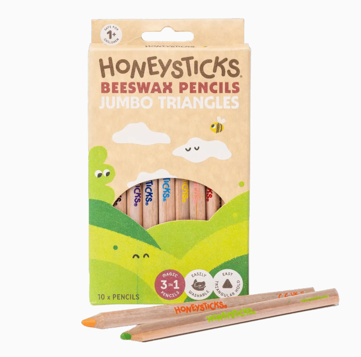 Honeysticks, 3-in-1 Beeswax Pencils Jumbo Triangles 10pk